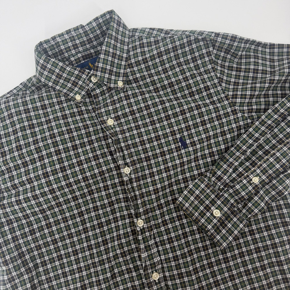 Polo Ralph Lauren Mens Classic Fit Plaid Button Down Shirt Green Navy Blue M